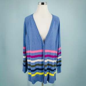 Talbots Plus Size 0X Blue Stripe Girlfriend Button Cotton Cardigan Sweater NEW